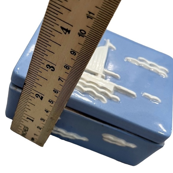 Vintage Blue White Trinket Box Sailing Ships Japan - Picture 7 of 9